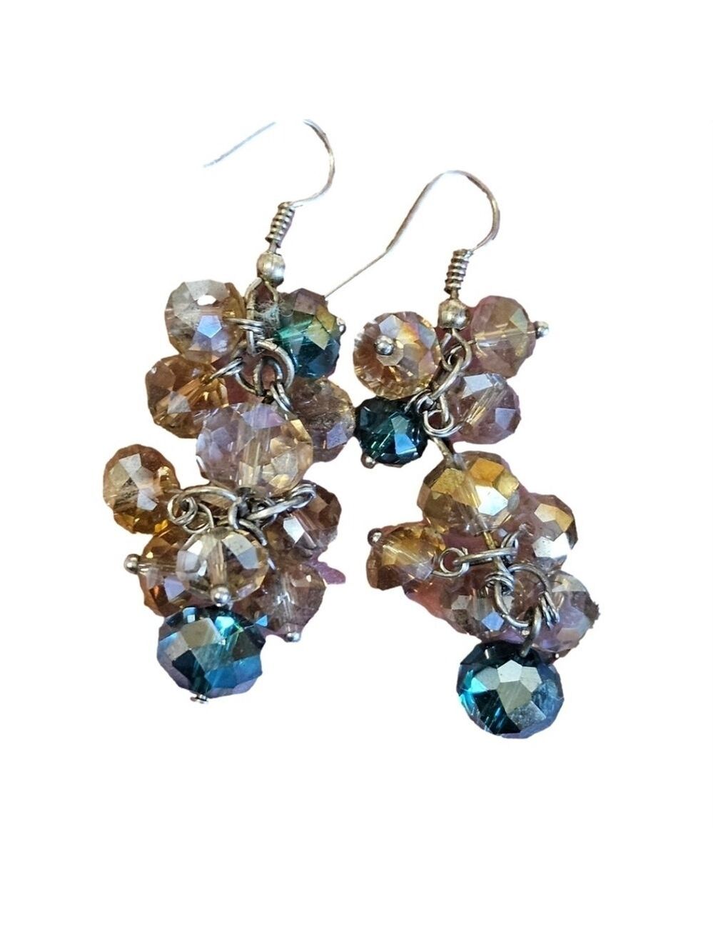 Vintage Multi-colored Crystal Cluster Drop Pierced Earrings